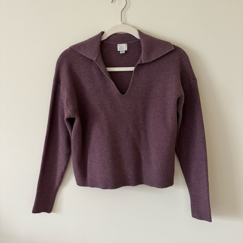 A New Day Purple Collared Polo Ribbed Pullover Sweater | Size S